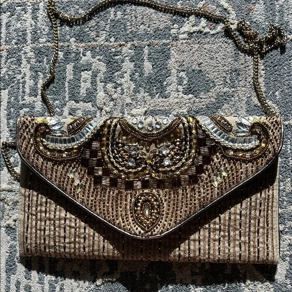 Lulu's Beaded Clutch - Brown and Gold - Picture 1 of 9